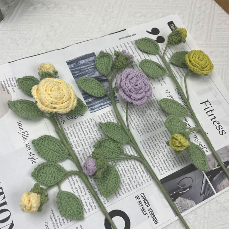 Handmade Knitted Crochet Camellia Flower Branch Bouquet - image 1