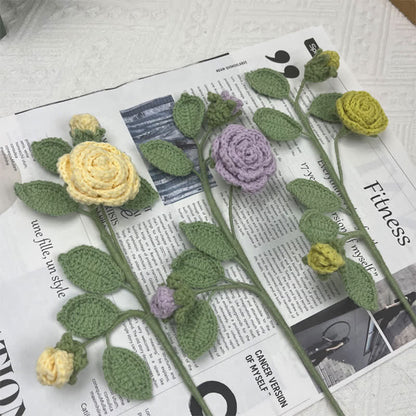 Handmade Knitted Crochet Camellia Flower Branch Bouquet - image 1