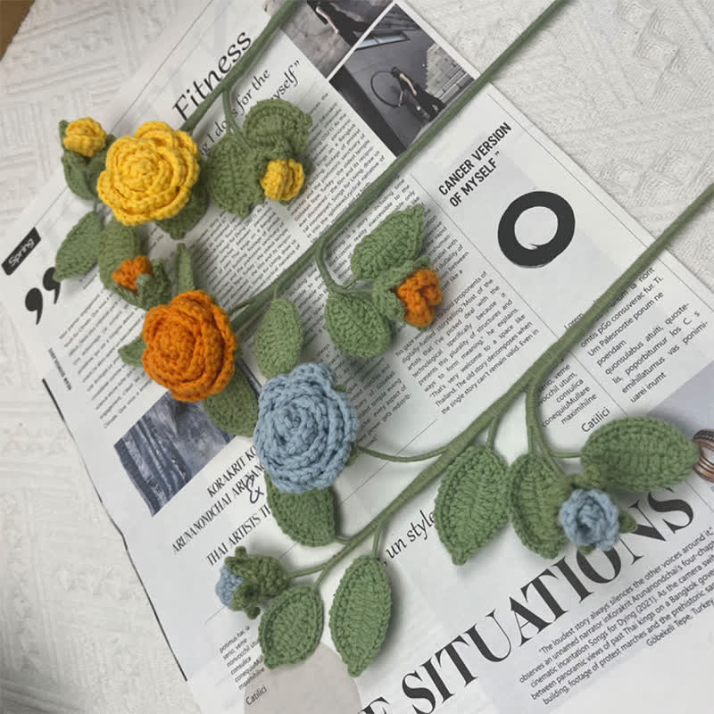 Handmade Knitted Crochet Camellia Flower Branch Bouquet - image 2
