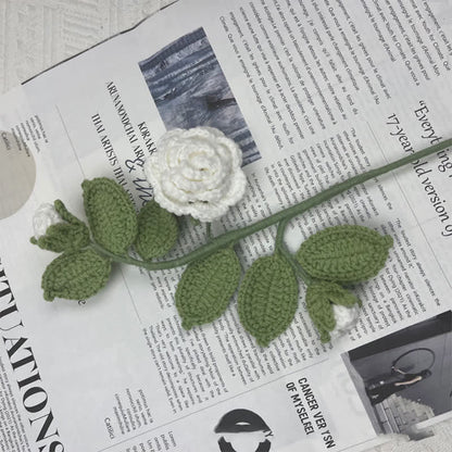 Handmade Knitted Crochet Camellia Flower Branch Bouquet - White - 3PCS - 1.97"W x 1.97"L x 19.69"H - image 7