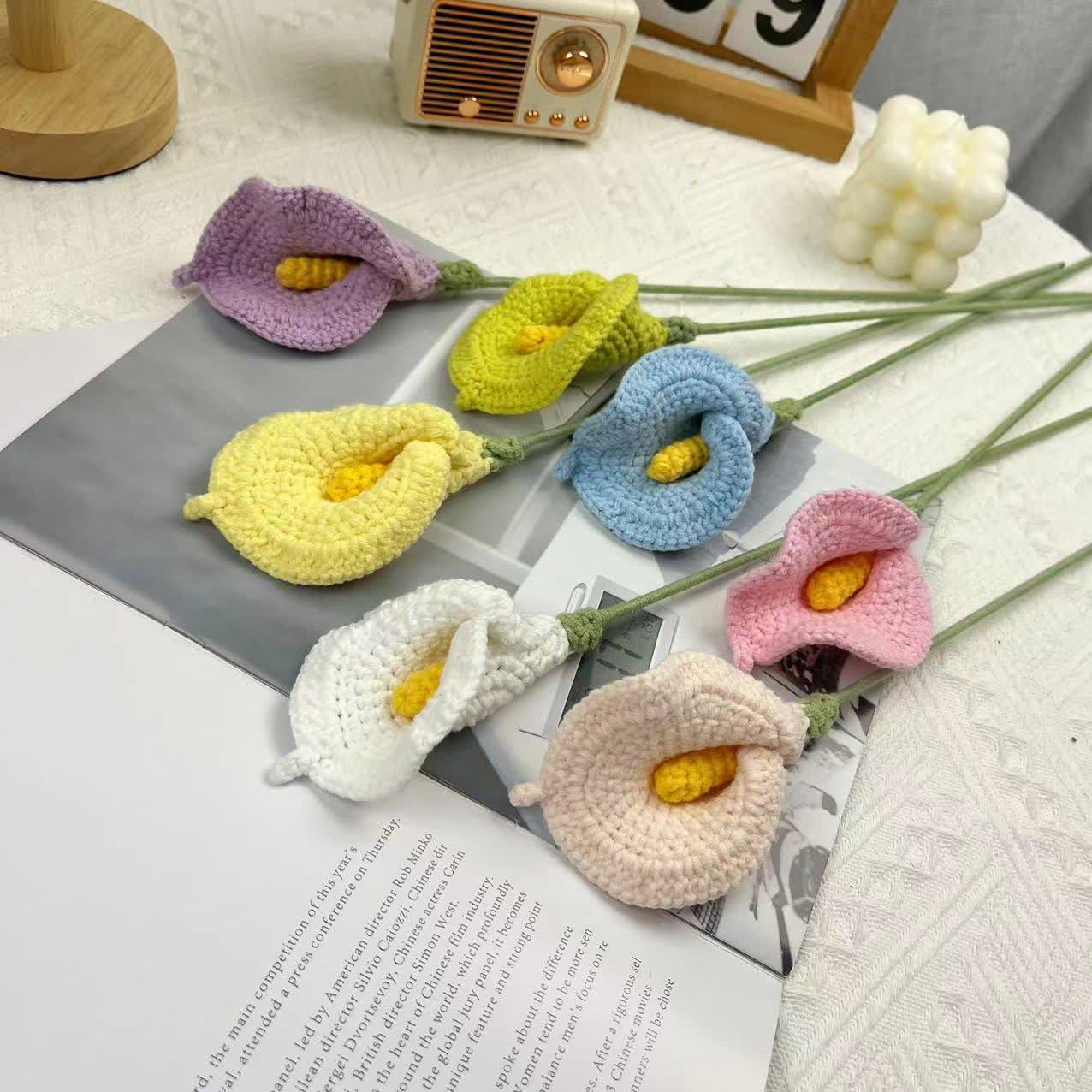 Handmade Knitted Crochet Calla Lily Bouquet - image 0