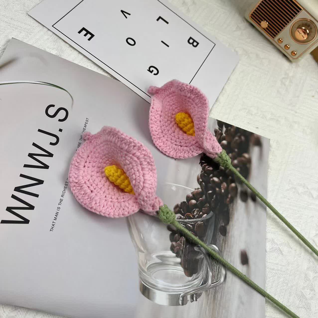 Handmade Knitted Crochet Calla Lily Bouquet - Pink - 3PCS - 3.15"W x 3.15"L x 16.54"H - image 5