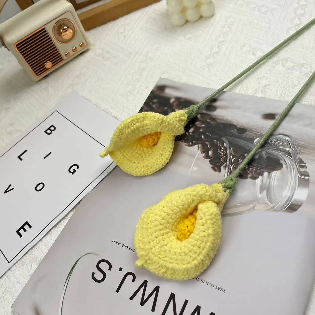 Handmade Knitted Crochet Calla Lily Bouquet - Yellow - 3PCS - 3.15"W x 3.15"L x 16.54"H - image 4