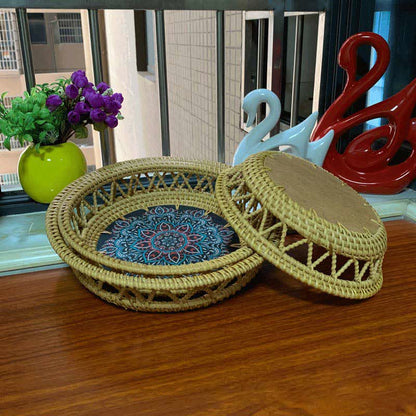 Boho Rattan Hand-painted Printed Fruit Basket Storage Basket - image 5