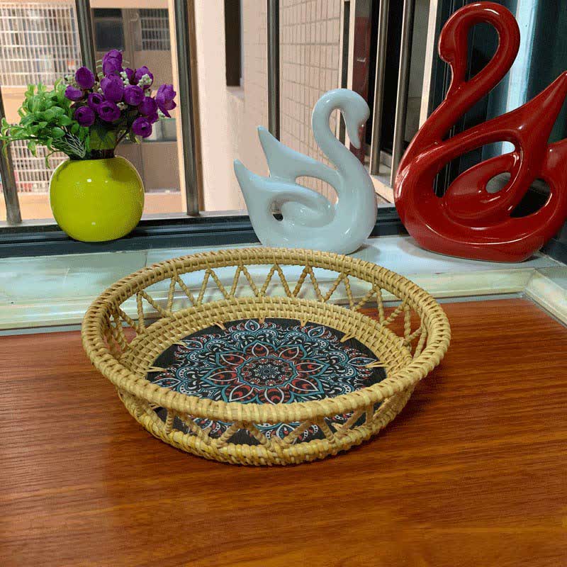 Boho Rattan Hand-painted Printed Fruit Basket Storage Basket - image 6