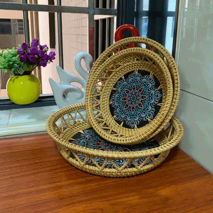 Boho Rattan Hand-painted Printed Fruit Basket Storage Basket - image 1