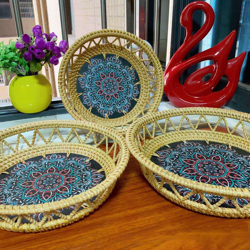 Boho Rattan Hand-painted Printed Fruit Basket Storage Basket - image 2