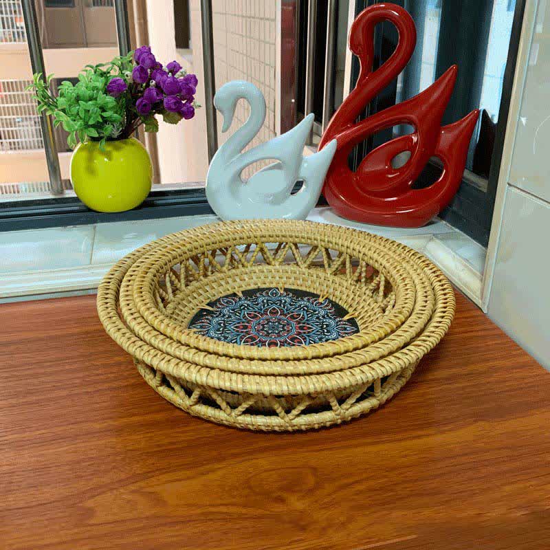 Boho Rattan Hand-painted Printed Fruit Basket Storage Basket - image 4