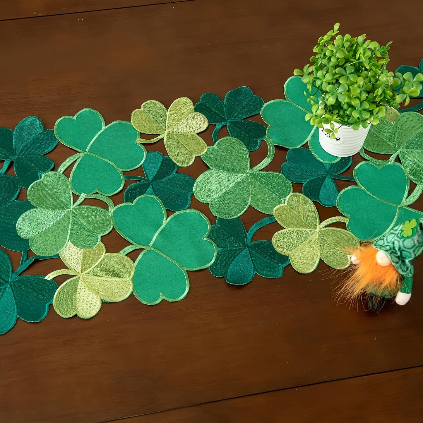 Embroidered Hollow Shamrock Table Runner - image 5