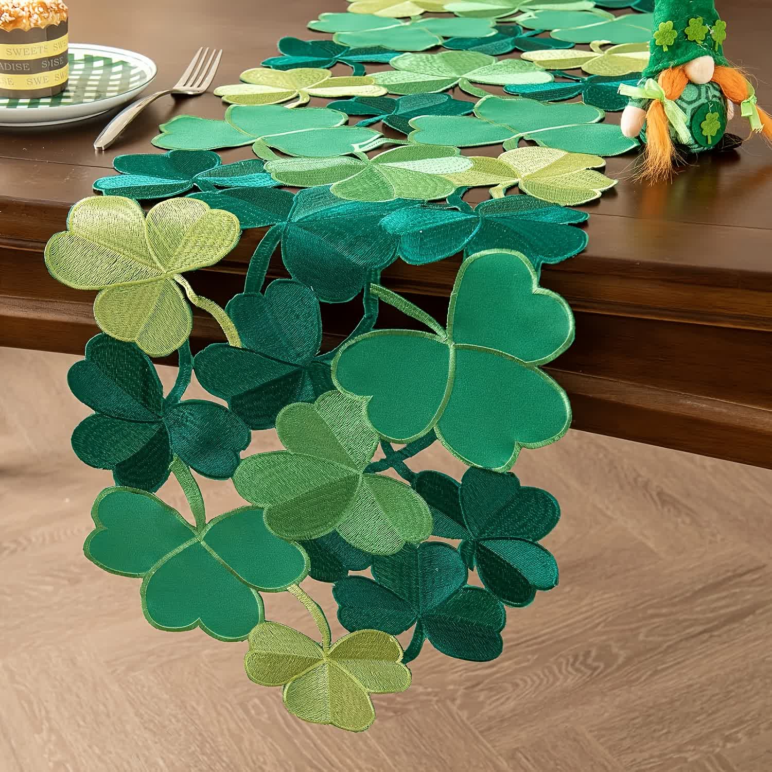 Embroidered Hollow Shamrock Table Runner - image 4
