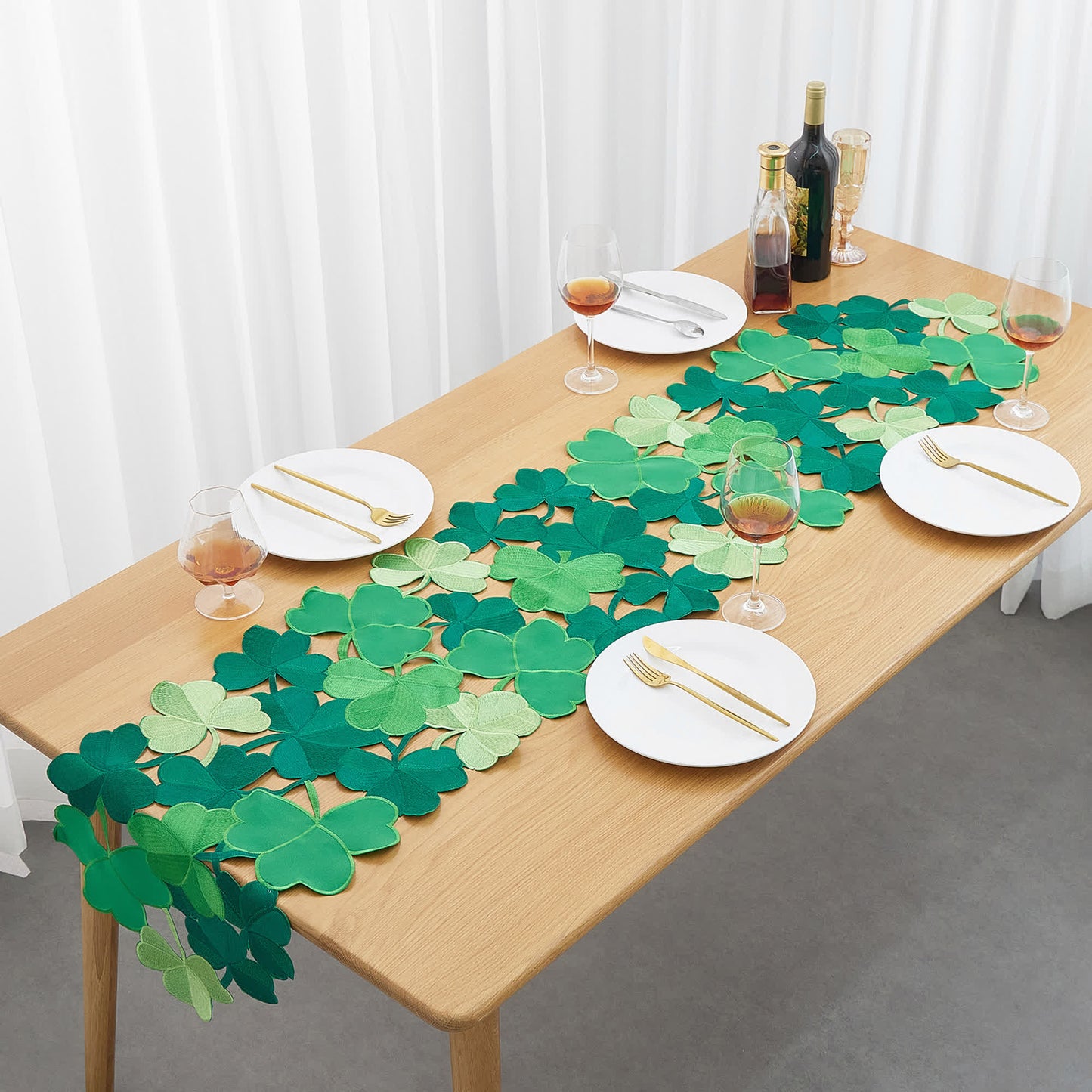 Embroidered Hollow Shamrock Table Runner - Green - 15" x 86" - image 0
