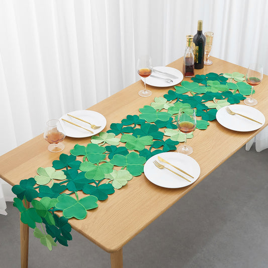 Embroidered Hollow Shamrock Table Runner - Green - 15" x 86" - image 0