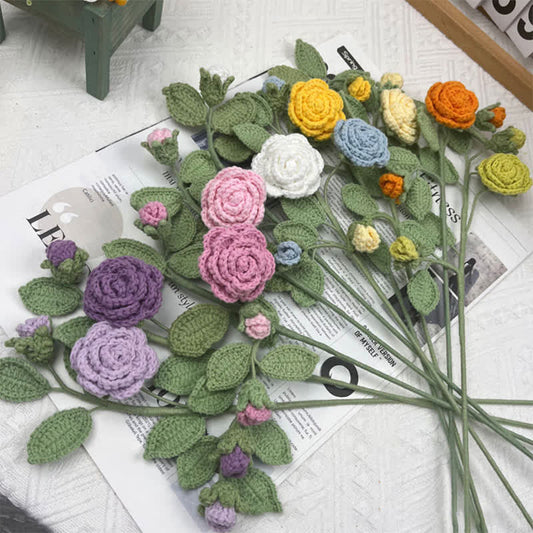 Handmade Knitted Crochet Camellia Flower Branch Bouquet - image 0