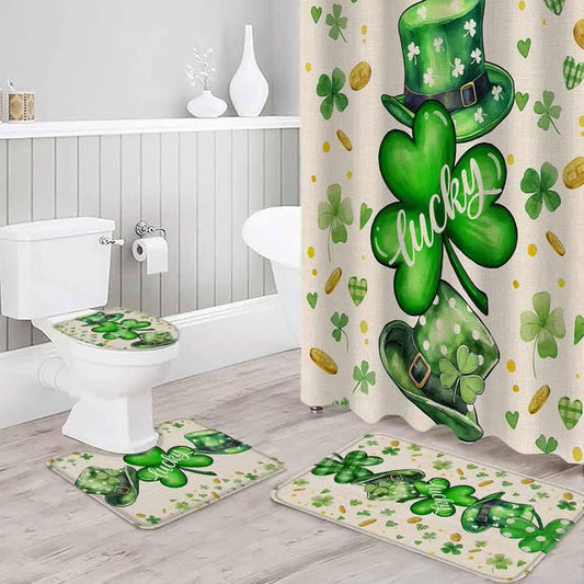 St. Patrick's Day Waterproof Shower Curtain  - A - Mat Set - 18" x 29" + 14" x 17" + 17" x 15" - image 0