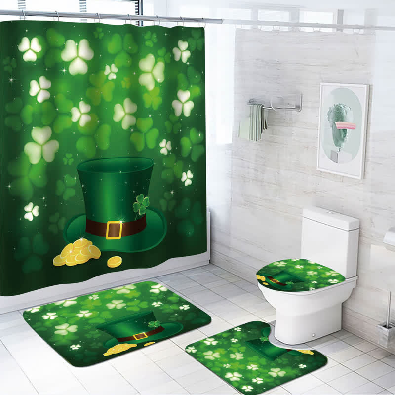 St. Patrick's Day Waterproof Shower Curtain  - B - Mat Set - 18" x 29" + 14" x 17" + 17" x 15" - image 1