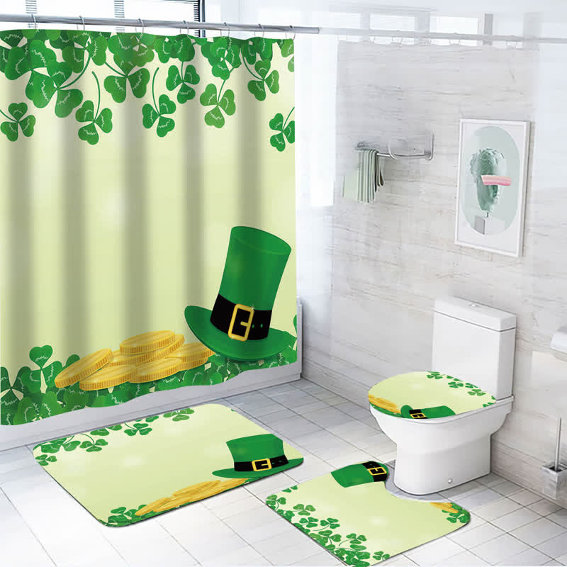 St. Patrick's Day Waterproof Shower Curtain  - C - Mat Set - 18" x 29" + 14" x 17" + 17" x 15" - image 2