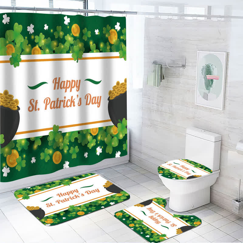 St. Patrick's Day Waterproof Shower Curtain  - G - Mat Set - 18" x 29" + 14" x 17" + 17" x 15" - image 6