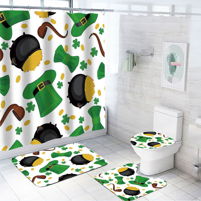 St. Patrick's Day Waterproof Shower Curtain  - F - Mat Set - 18" x 29" + 14" x 17" + 17" x 15" - image 5