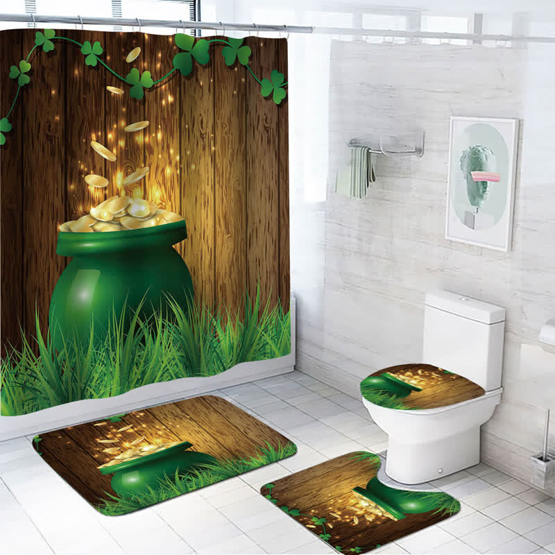 St. Patrick's Day Waterproof Shower Curtain  - L - Mat Set - 18" x 29" + 14" x 17" + 17" x 15" - image 11