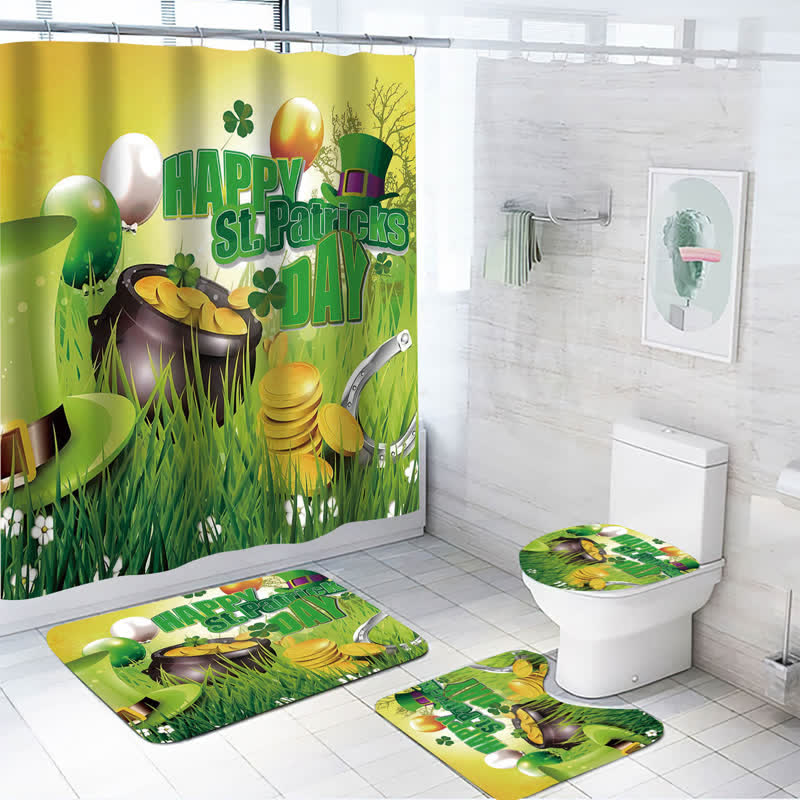 St. Patrick's Day Waterproof Shower Curtain  - K - Mat Set - 18" x 29" + 14" x 17" + 17" x 15" - image 10
