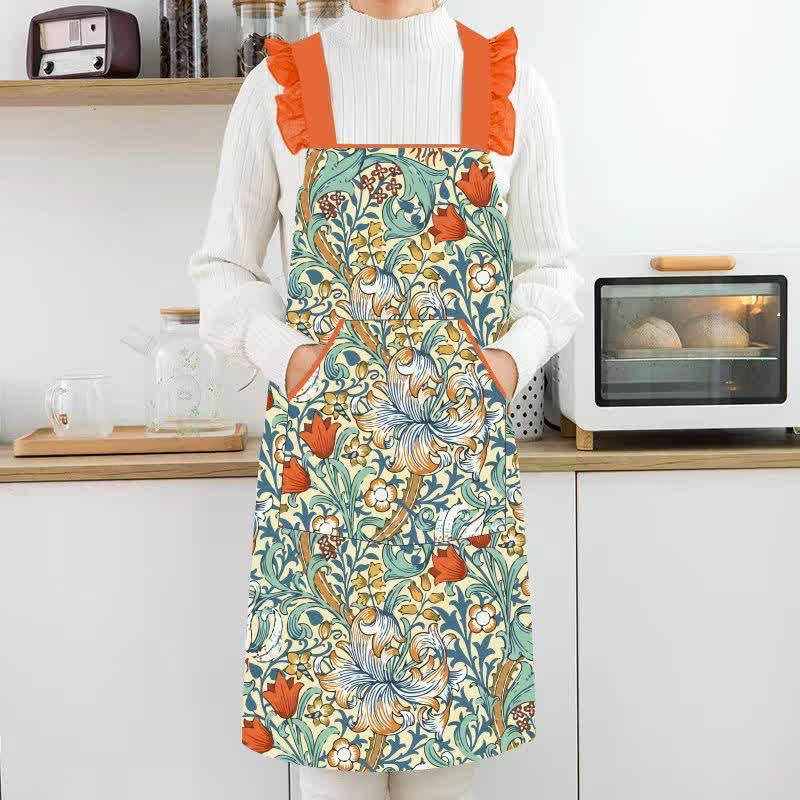 Retro Floral Waterproof Oil-proof Apron - Ruffled Edge - image 6