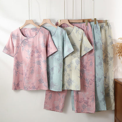 Round Neckline Bamboo Cotton Gauze Pajama Set - image 0