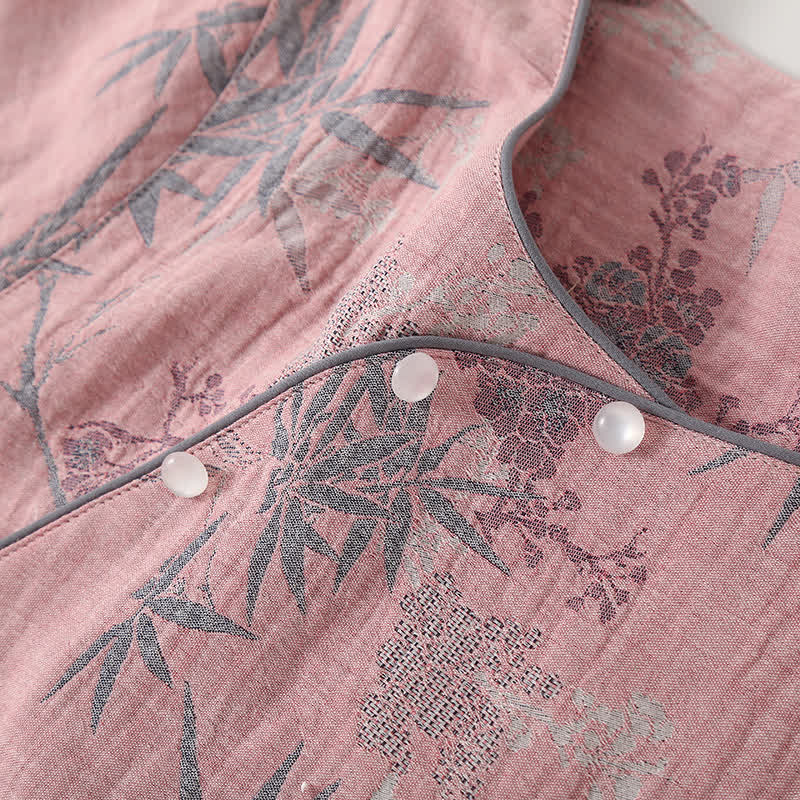 Round Neckline Bamboo Cotton Gauze Pajama Set - image 2