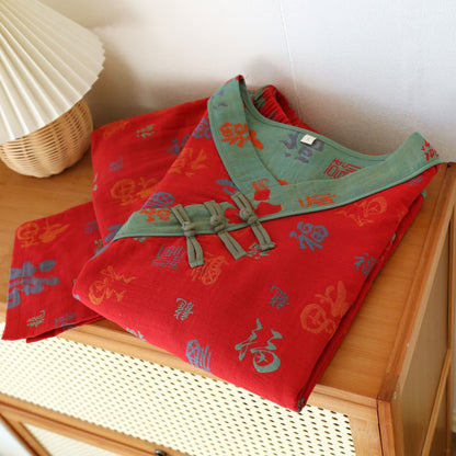 V-neckline Vintage Cotton Gauze Nightwear Set - image 2