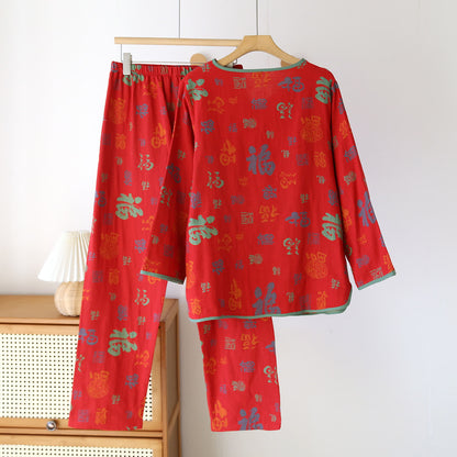 V-neckline Vintage Cotton Gauze Nightwear Set - image 1