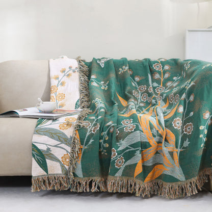 Reversible Tassel Refresh Grass Cotton Gauze Blanket - Dark Green & Beige - 86" x 90" - image 0