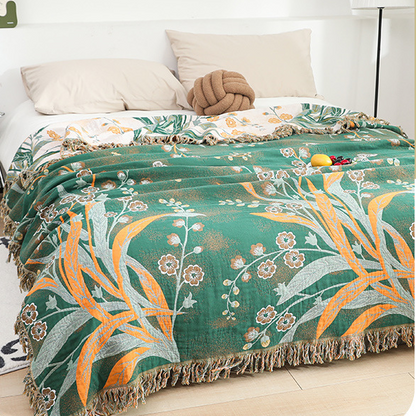 Reversible Tassel Refresh Grass Cotton Gauze Blanket - image 3