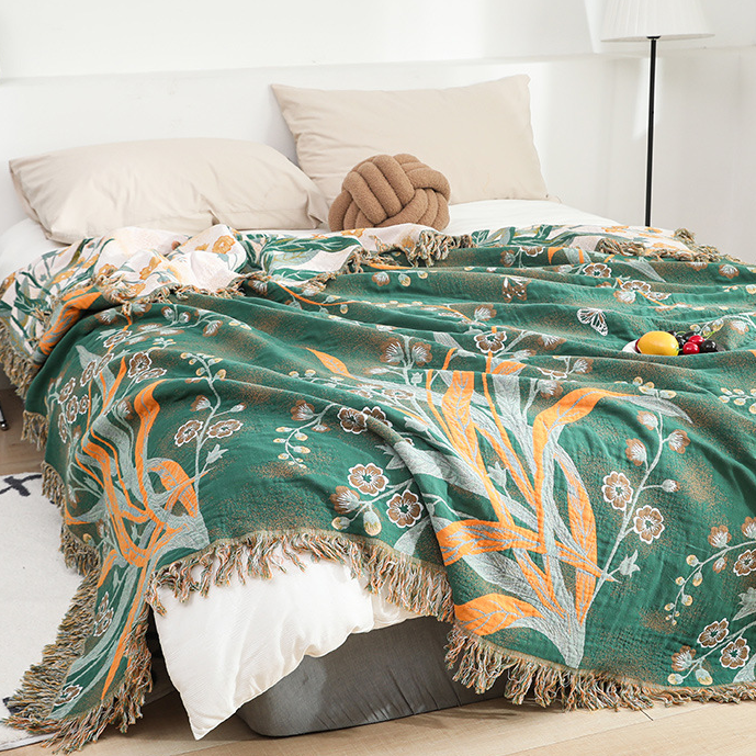 Reversible Tassel Refresh Grass Cotton Gauze Blanket - image 4