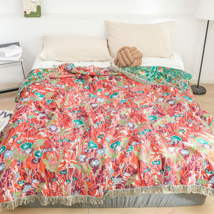 Tassel Reversible Cotton Gauze Floral Quilt - image 1