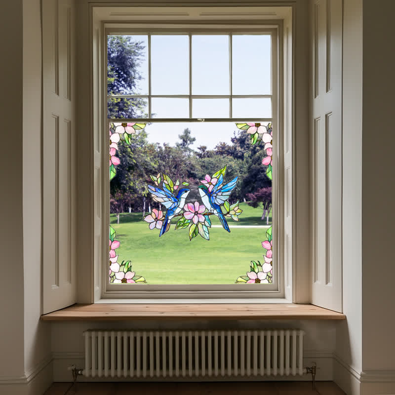 Double-sided Static Floral Bird Window Sticker - A - 4 Sets - image 1