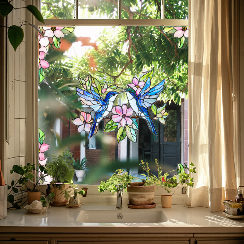 Double-sided Static Floral Bird Window Sticker - image 0