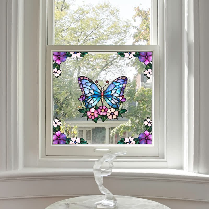 Floral Butterfly Stained Static Window Sticker - image 3