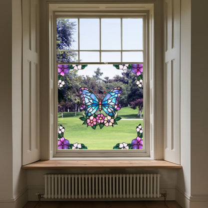 Floral Butterfly Stained Static Window Sticker - A - 4 Sets - image 1