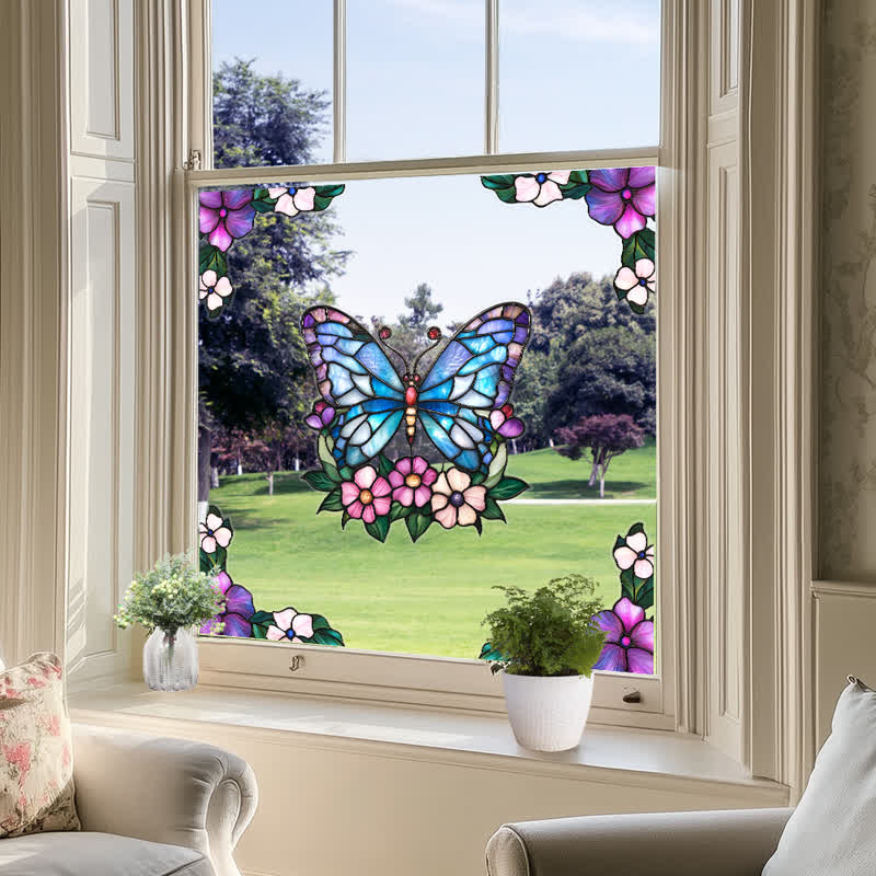 Floral Butterfly Stained Static Window Sticker - image 5