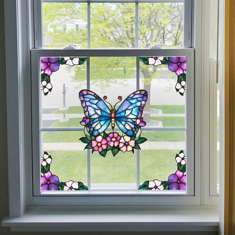 Floral Butterfly Stained Static Window Sticker - image 4