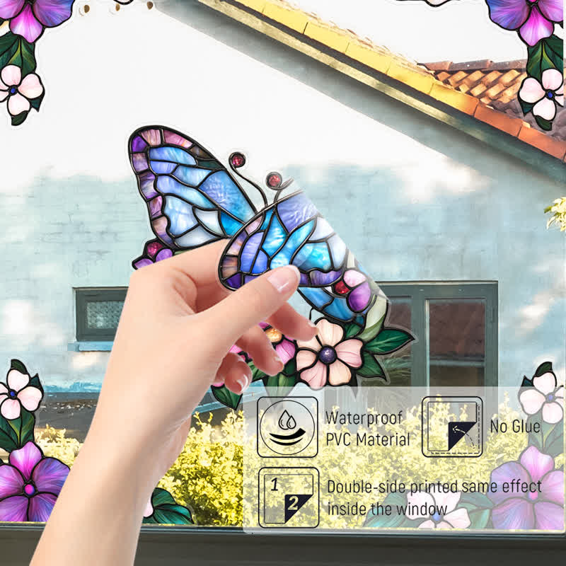 Floral Butterfly Stained Static Window Sticker - image 6