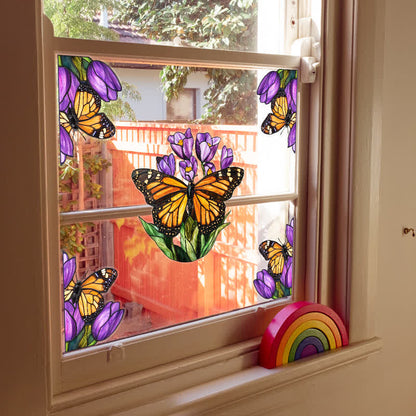 Floral Butterfly Stained Static Window Sticker - image 11