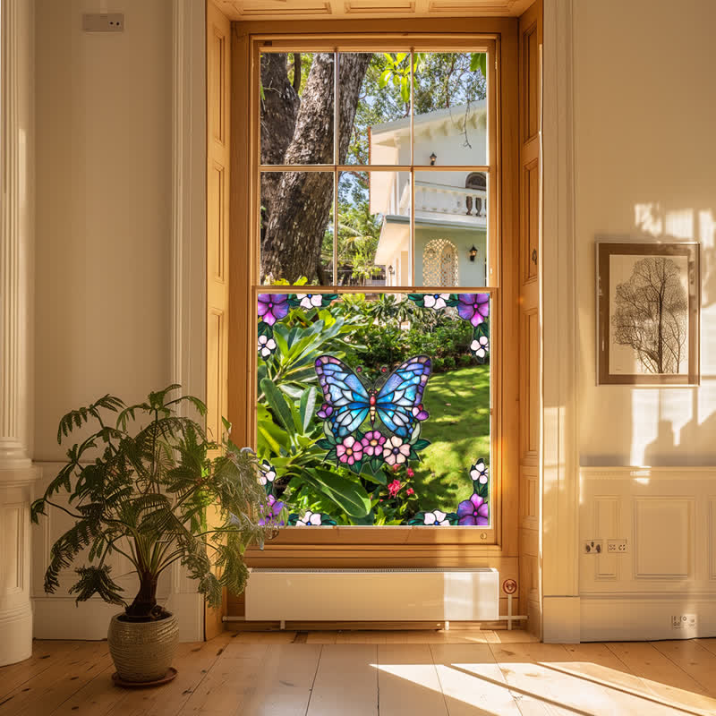 Floral Butterfly Stained Static Window Sticker - image 2
