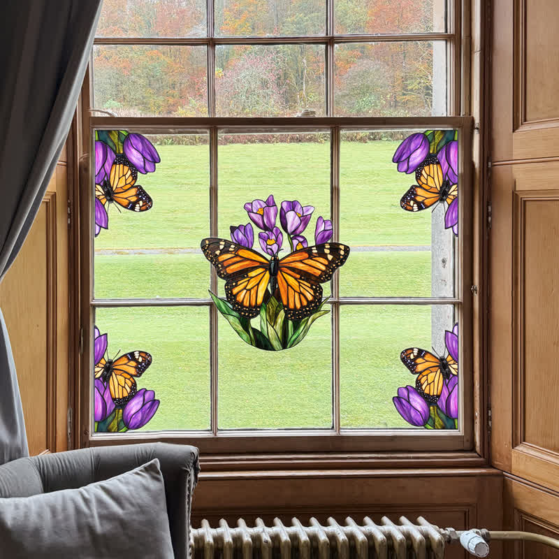 Floral Butterfly Stained Static Window Sticker - B - 4 Sets - image 8