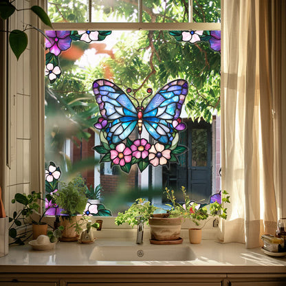 Floral Butterfly Stained Static Window Sticker - image 0