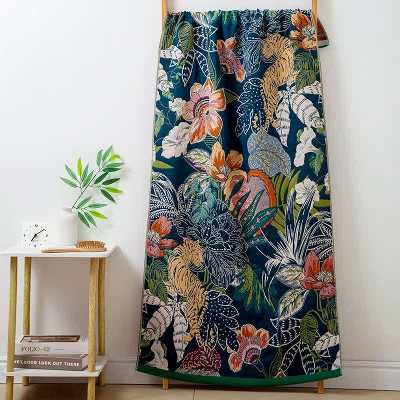 Cotton Gauze Water-absorbent quick-drying Towel - Dark Blue & Green - 31" x 63" - image 0