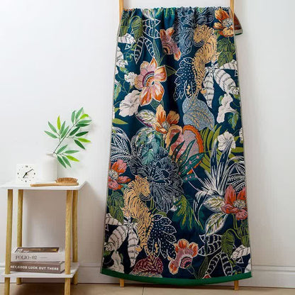 Cotton Gauze Water-absorbent quick-drying Towel - Dark Blue & Green - 31" x 63" - image 0