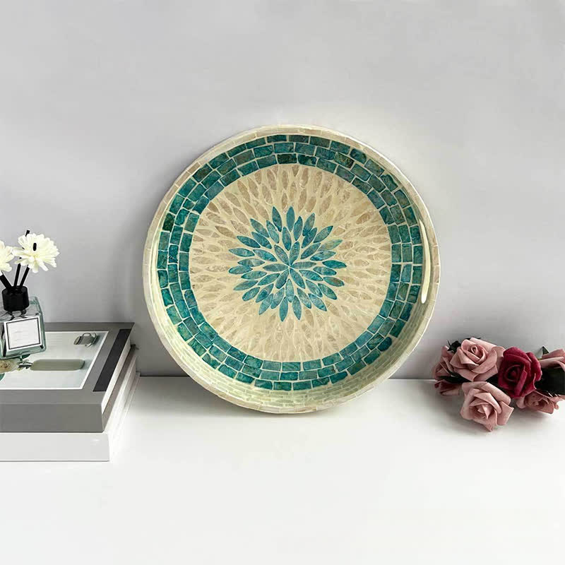 Handmade Colorful Shells Decorated Fruit Food Tray - E - 11.81" W x 11.81" L x 1.57"H - image 4