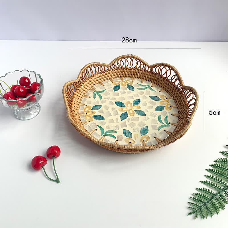 Rattan Colorful Shell Hollow Storage Basket - A - 11.02" W x 11.02" L x 1.97"H - image 4