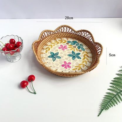 Rattan Colorful Shell Hollow Storage Basket - B - 11.02" W x 11.02" L x 1.97"H - image 5