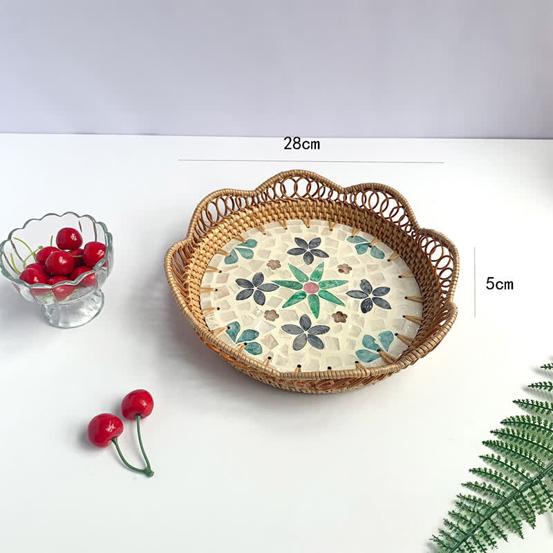 Rattan Colorful Shell Hollow Storage Basket - C - 11.02" W x 11.02" L x 1.97"H - image 6